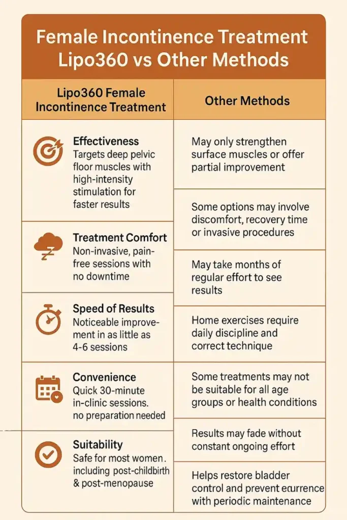 Comprehensive Guide To Female Incontinence Treatment Options 1 Table showing benefits of incontinence treatment Birch